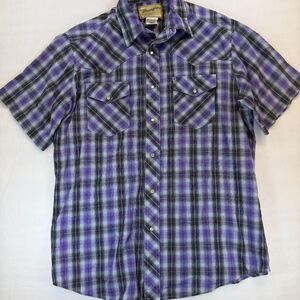 Wrangler Men's VTG 90's Plaid Short Sleeve Pearl Snap Button Up Size L Cowboy
